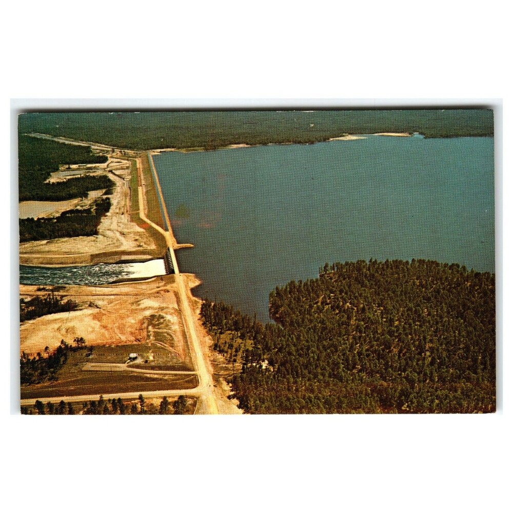 Toledo Bend Dam Louisiana Texas Aerial View Vintage Postcard 1970s Posted